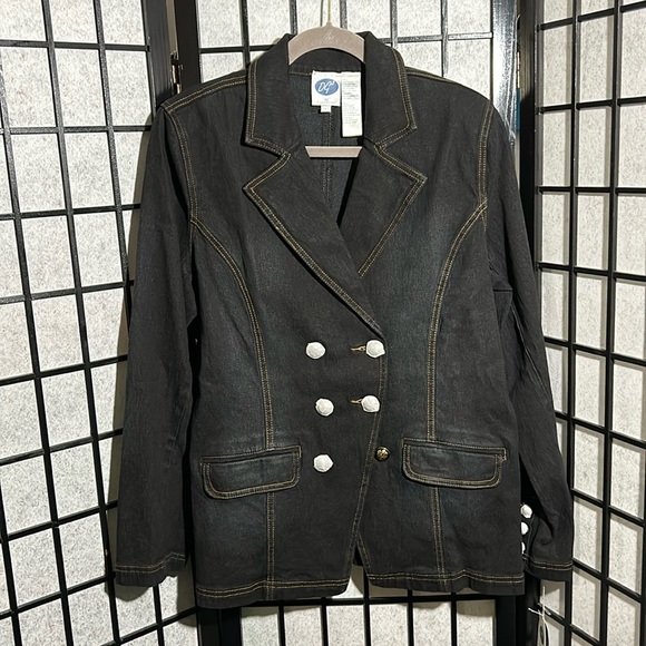 Vintage Dg2Diane Gilman Double Breasted Denim Blazer, Black Distressed, New SZ L - Picture 1 of 6